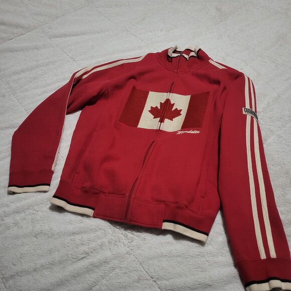 Mondetta sport zipup RED sweater Canada Flag patch size L JACKET Vintage men's - Picture 1 of 12